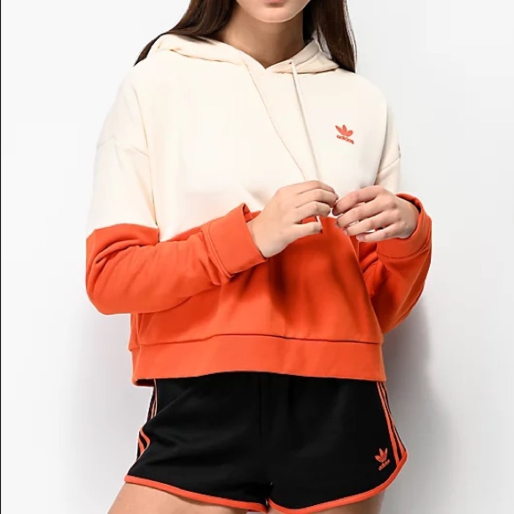 ADIDAS CROPPED COLOR-BLOCK HOODIE